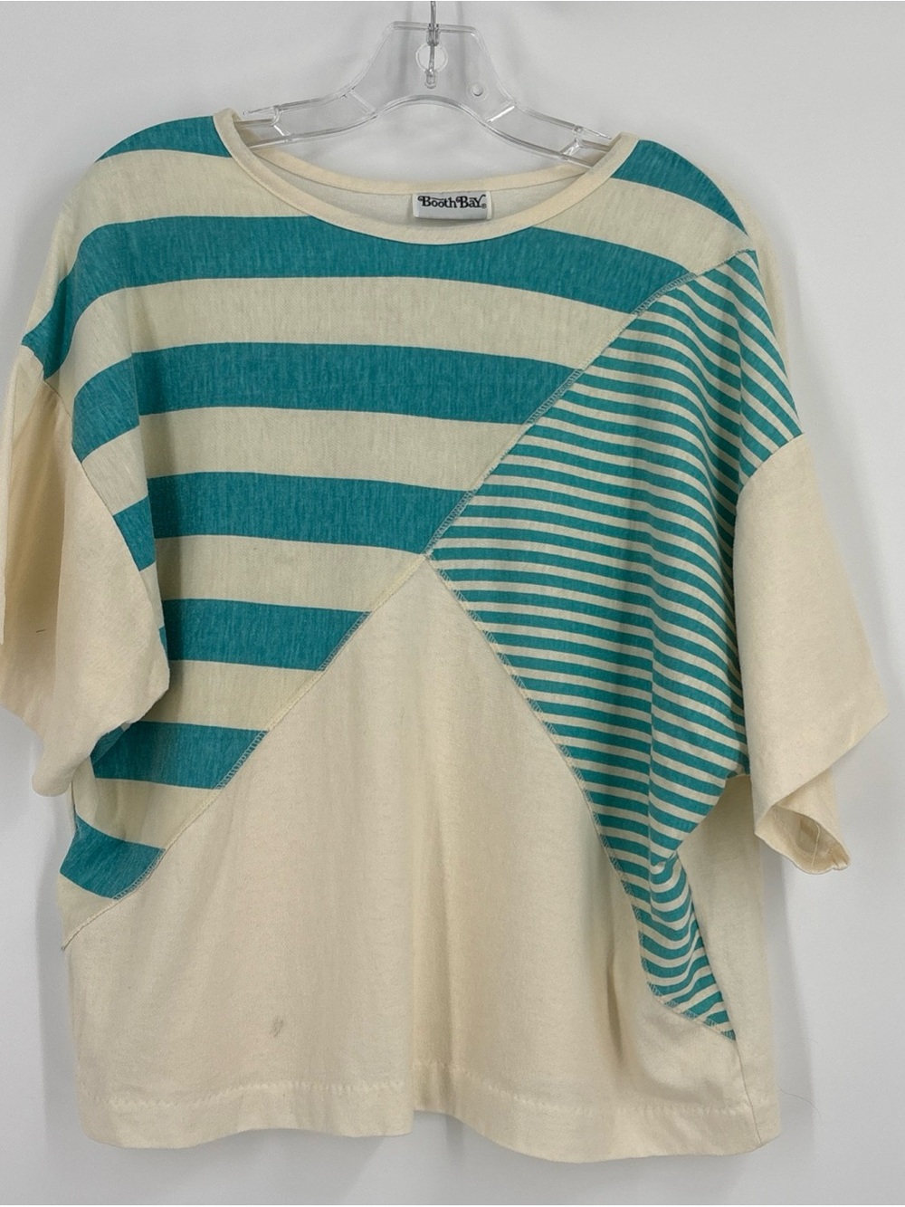 Booth Bay Teal & Cream Striped Women’s Top vintage with no size tag 🏷️ looks med